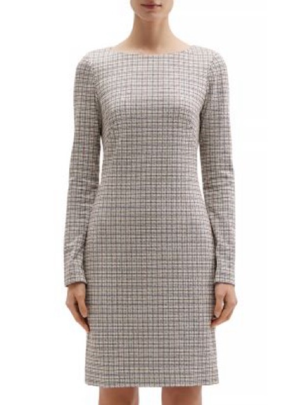 Theory Gray Plaid Long-Sleeve Sheath Dress